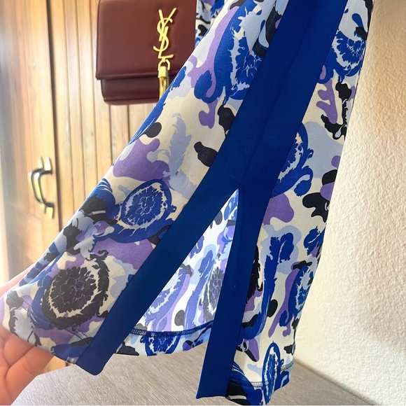 Versace Dress Y2K Collared Blue Baroque Camouflage Midi Size 4 Small 40 EU - Picture 7 of 9